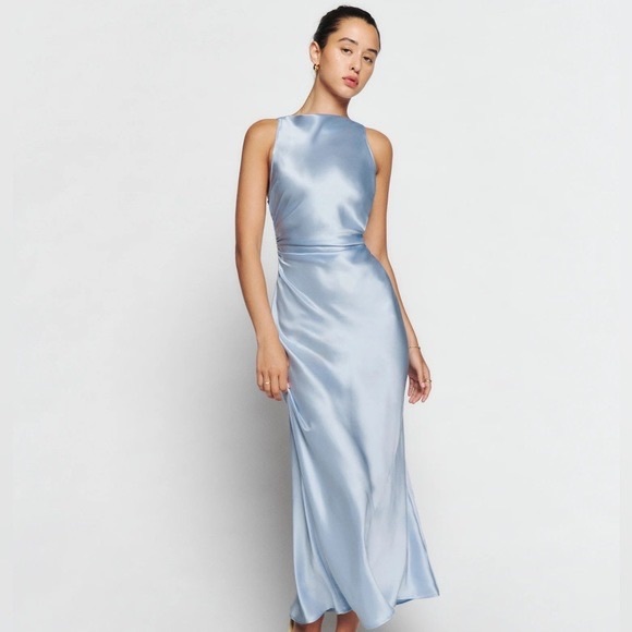 Reformation Dresses & Skirts - Reformation Casette Silk Dress light blue Size 6 NWT High cowl Neck mineral